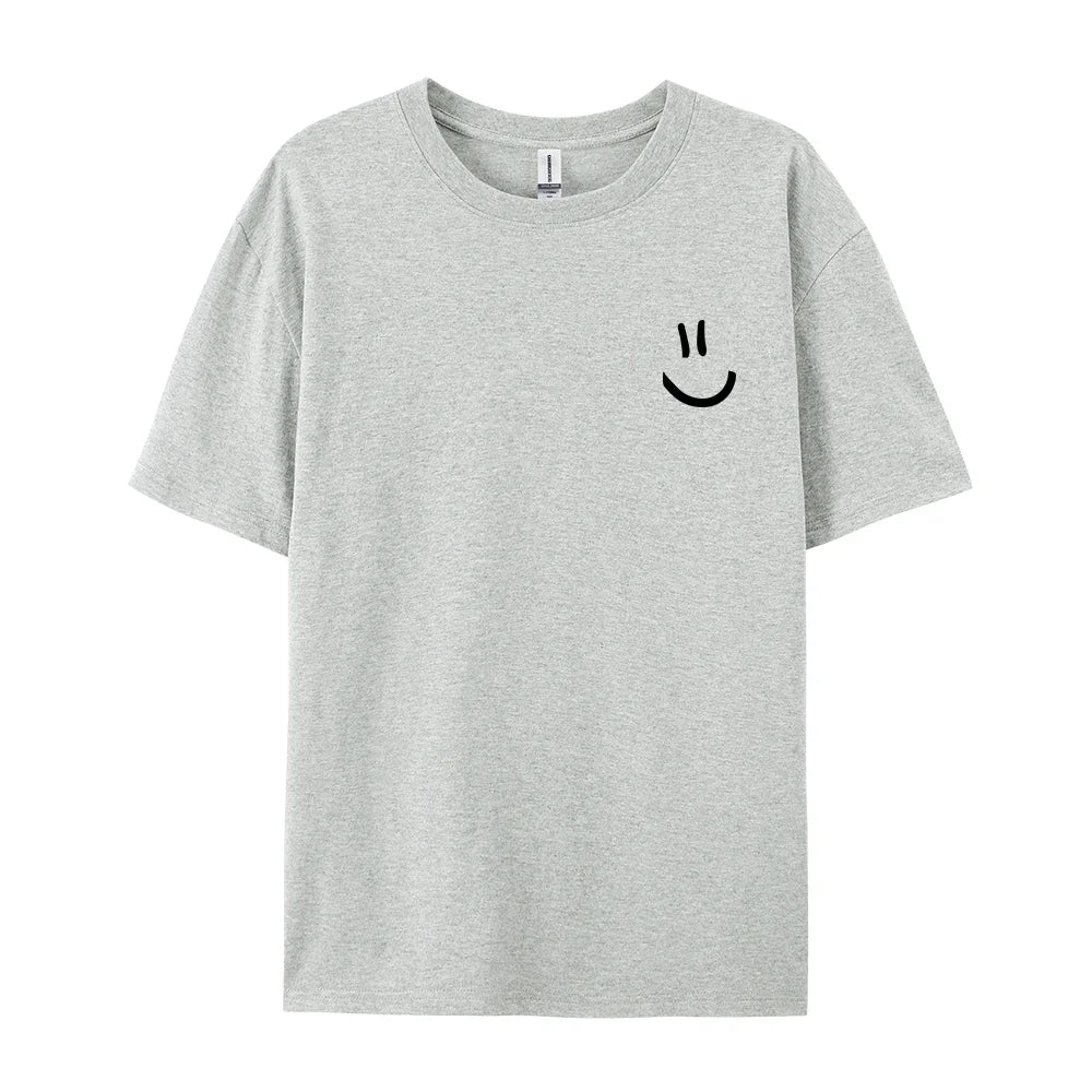 Men's Minimalist Smile Face Graphic Tee – Breathable Cotton Hip Hop T-Shirt