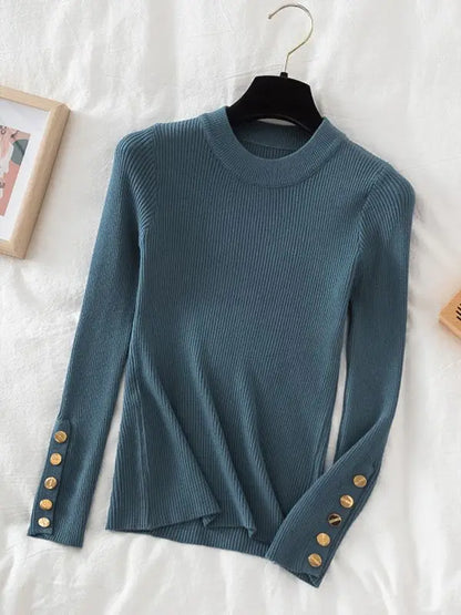 2024 Women's Chic Khaki Sweater Pullovers Casual O-Neck Knit Top for Autumn/Winter Thick Soft Jumper