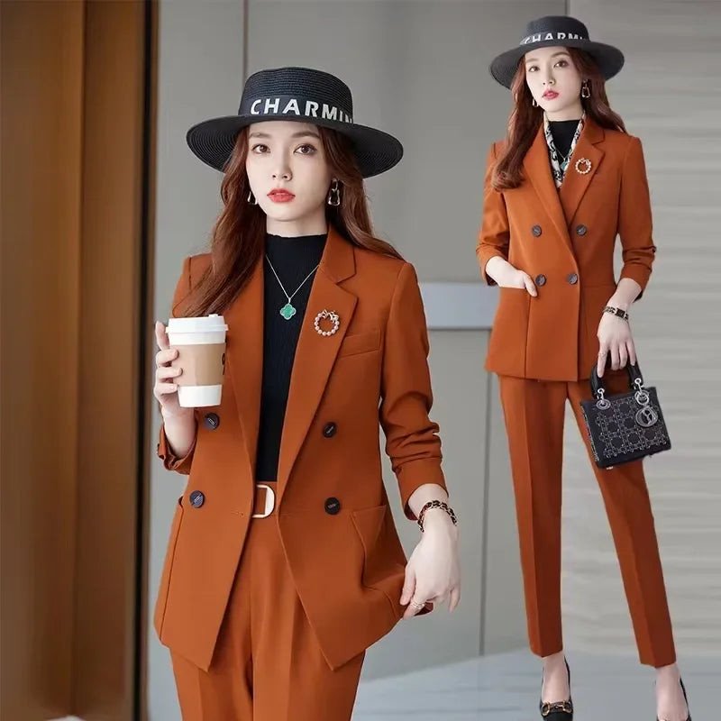 Elegant White Collar Business Suit For Women New Fashionable Autumn Winter Professional Workwear Pant Set