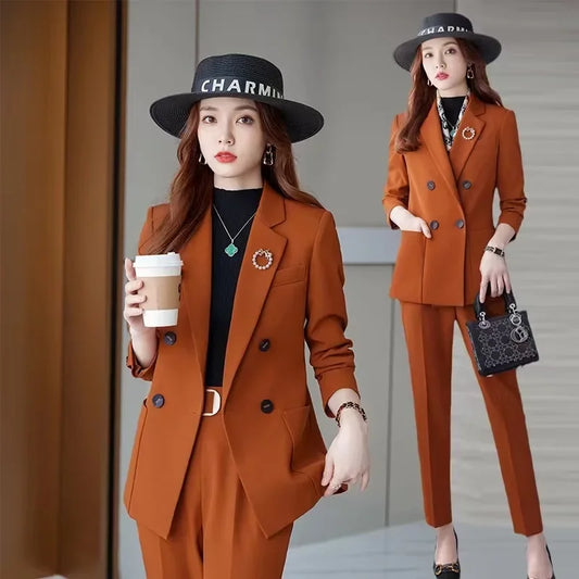 Elegant White Collar Business Suit For Women New Fashionable Autumn Winter Professional Workwear Pant Set