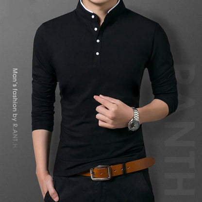 Men's Business Casual Long Sleeve Polo T-shirt Summer Comfortable Breathable Top for Formal Occasions