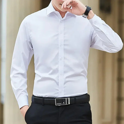 New Plus Size 8XL Men Solid Color Business Shirt Long Sleeve Shirt Fashion Classic Basic Casual Slim White Spring Autumn