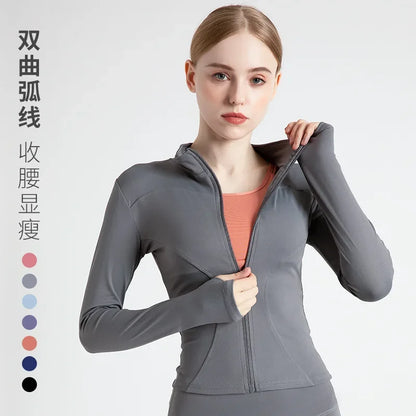 Slim Fit Women's Tracksuit Jacket Long Sleeves for Fitness  Gym Workout Sweatshirts with Thumb Holes