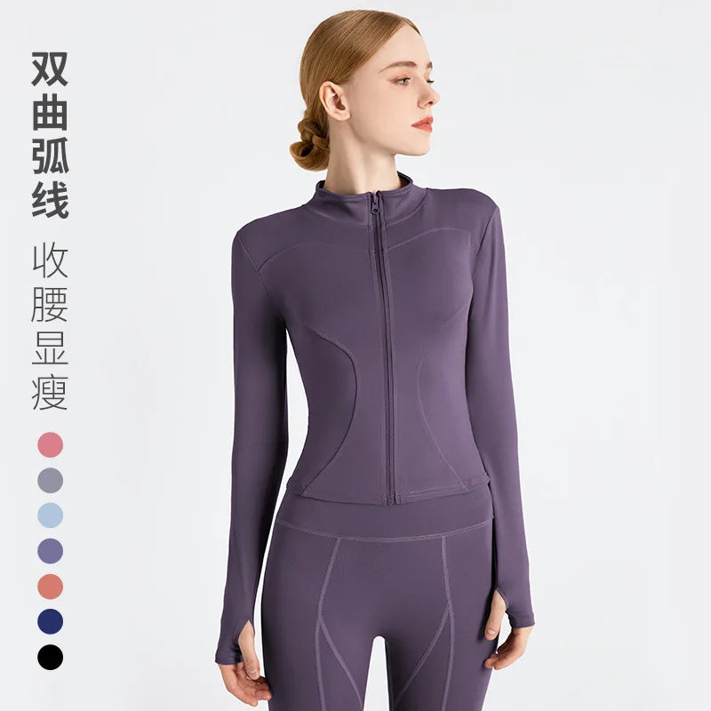 Slim Fit Women's Tracksuit Jacket Long Sleeves for Fitness  Gym Workout Sweatshirts with Thumb Holes