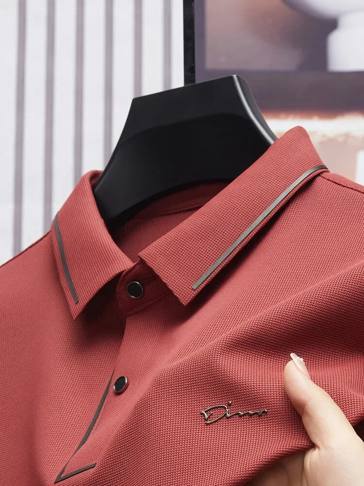 Men's New Polo Shirt Seamless Premium Luxury Cool Fabric Business Casual Golf Slim Fit Blouse Collar T-shirt