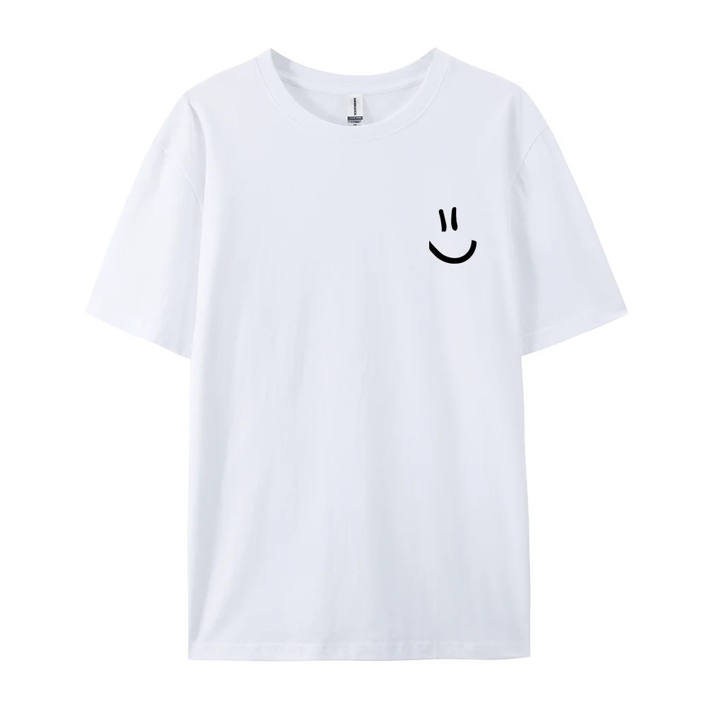 Men's Minimalist Smile Face Graphic Tee – Breathable Cotton Hip Hop T-Shirt