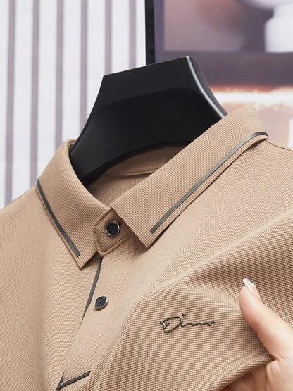 Men's New Polo Shirt Seamless Premium Luxury Cool Fabric Business Casual Golf Slim Fit Blouse Collar T-shirt