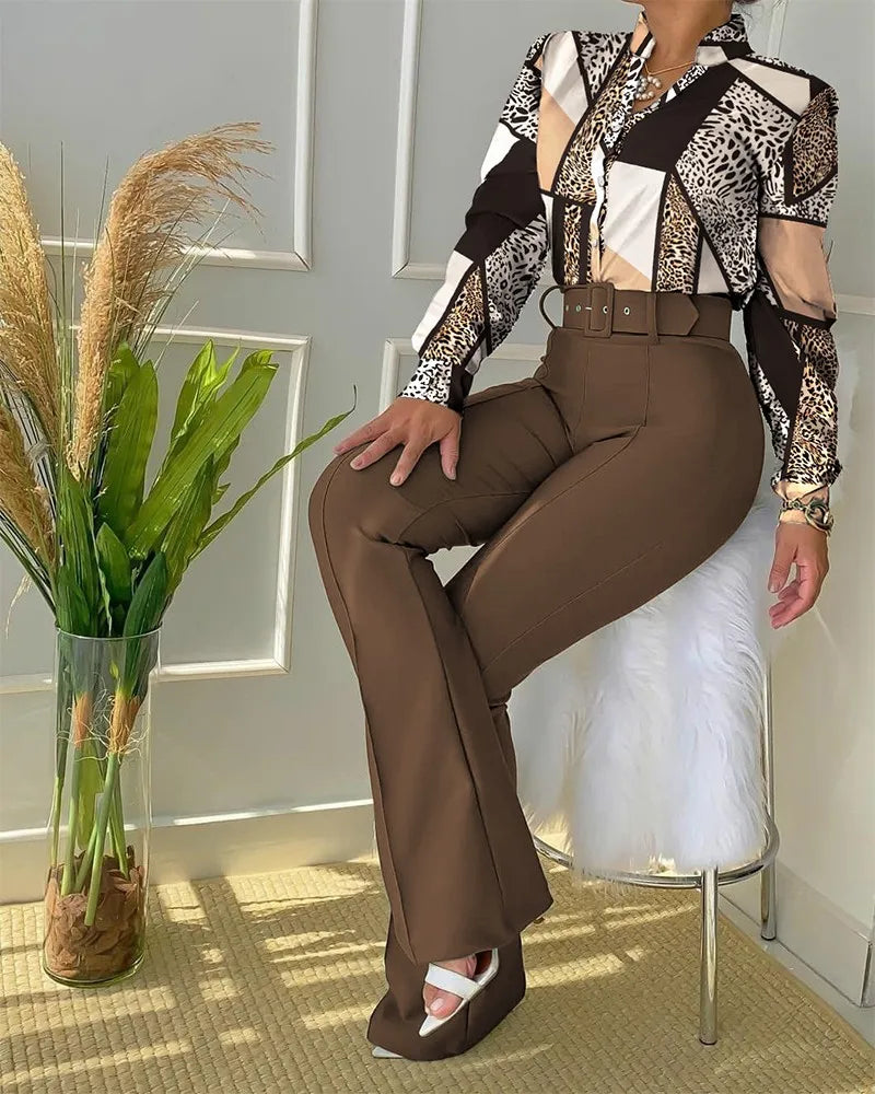 Women's 2-Piece Pants Set: Fashionable Casual Girdle Blouse & Streetwear Suit for Autumn/Winter 2023