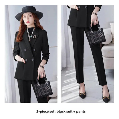 Elegant White Collar Business Suit For Women New Fashionable Autumn Winter Professional Workwear Pant Set