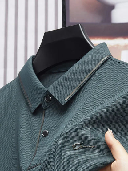 Men's New Polo Shirt Seamless Premium Luxury Cool Fabric Business Casual Golf Slim Fit Blouse Collar T-shirt