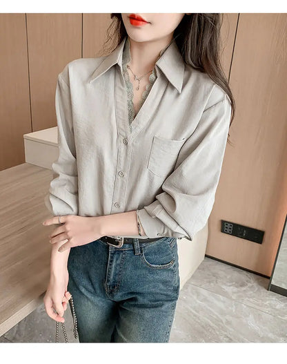 Elegant Comfort: High-End Cotton Long-Sleeved Shirt for Women – Chic & Versatile