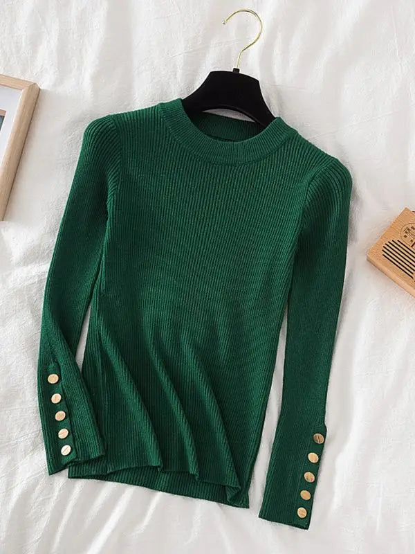 2024 Women's Chic Khaki Sweater Pullovers Casual O-Neck Knit Top for Autumn/Winter Thick Soft Jumper