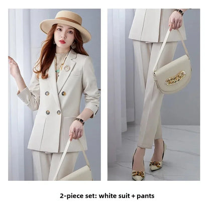 Elegant White Collar Business Suit For Women New Fashionable Autumn Winter Professional Workwear Pant Set