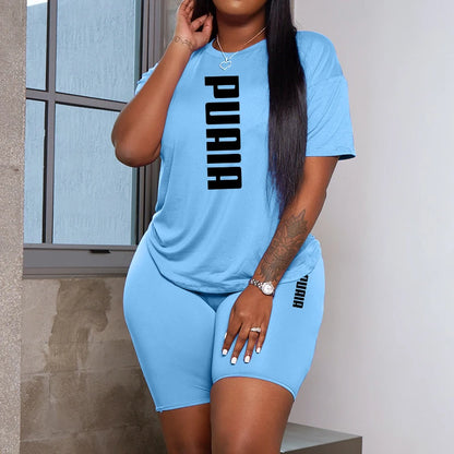 Women’s Casual Sports Outfits | Summer Home & Outdoor Comfortable 2-Piece Shorts Tracksuit Set | Urban Fashion Short Sleeve Streetwear