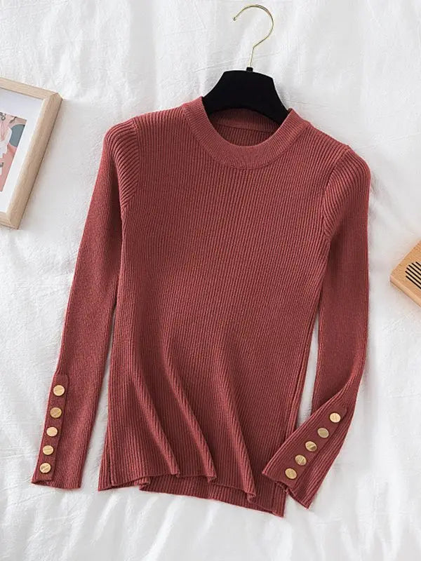 2024 Women's Chic Khaki Sweater Pullovers Casual O-Neck Knit Top for Autumn/Winter Thick Soft Jumper