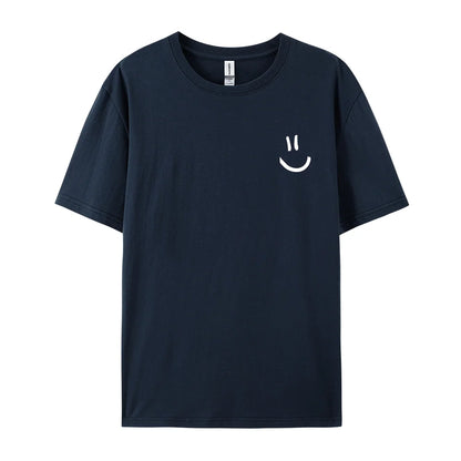 Men's Minimalist Smile Face Graphic Tee – Breathable Cotton Hip Hop T-Shirt