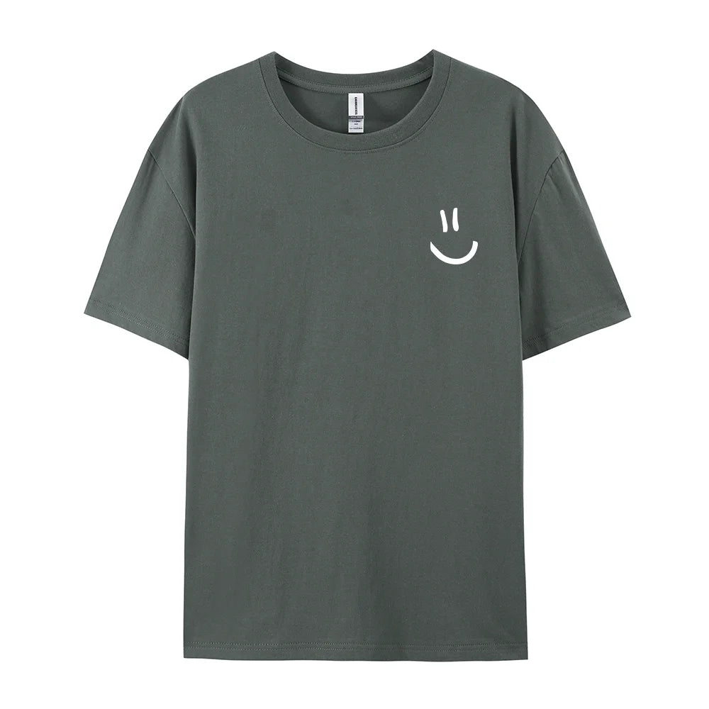 Men's Minimalist Smile Face Graphic Tee – Breathable Cotton Hip Hop T-Shirt