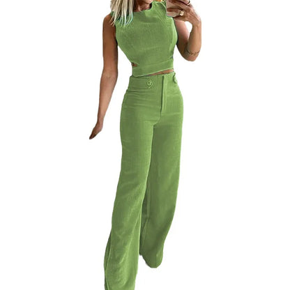 Elegant Two-Piece Women's Set – Sleeveless Splice Top & Slim Fit Trousers | Office & Casual Wear