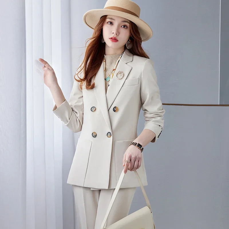 Elegant White Collar Business Suit For Women New Fashionable Autumn Winter Professional Workwear Pant Set