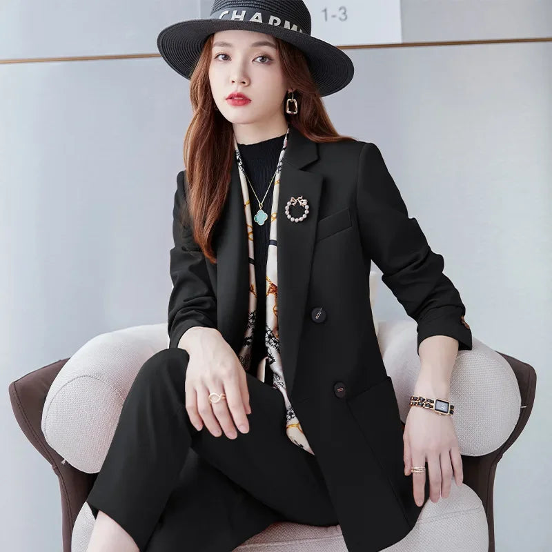 Elegant White Collar Business Suit For Women New Fashionable Autumn Winter Professional Workwear Pant Set