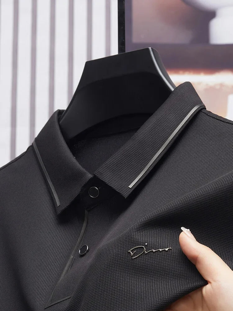 Men's New Polo Shirt Seamless Premium Luxury Cool Fabric Business Casual Golf Slim Fit Blouse Collar T-shirt