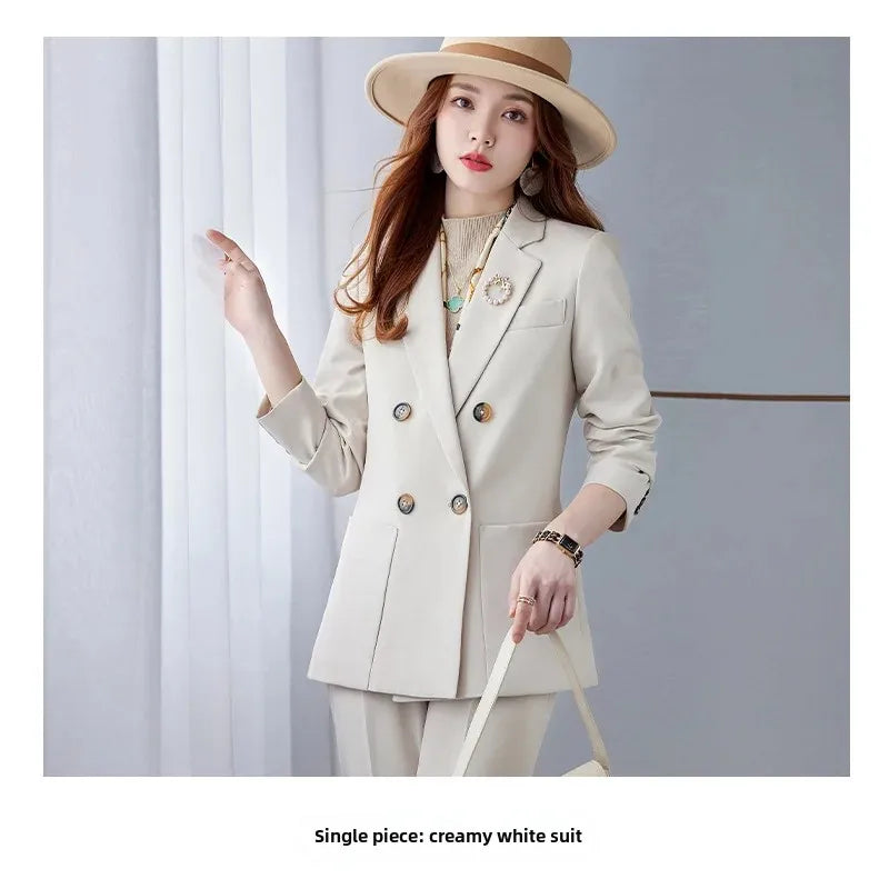 Elegant White Collar Business Suit For Women New Fashionable Autumn Winter Professional Workwear Pant Set