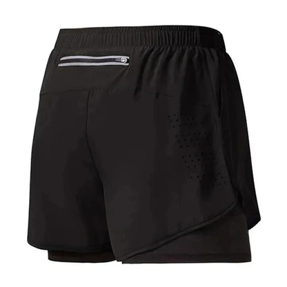 Men Fitness Built-in pocket sports Shorts Summer 2 In 1 Quick Dry Gym Beach shorts Running Double-deck Shorts Outdoor sweatpants