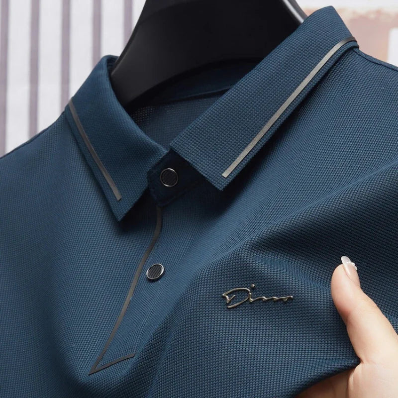 Men's New Polo Shirt Seamless Premium Luxury Cool Fabric Business Casual Golf Slim Fit Blouse Collar T-shirt