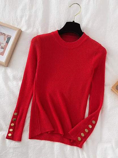 2024 Women's Chic Khaki Sweater Pullovers Casual O-Neck Knit Top for Autumn/Winter Thick Soft Jumper