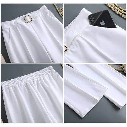 Khaki High Waist Ice Silk Wide Leg Pantalones 2023 Summer Design Mom's Straight Trousers Elegant Elastic Waist Baggy Pants Women