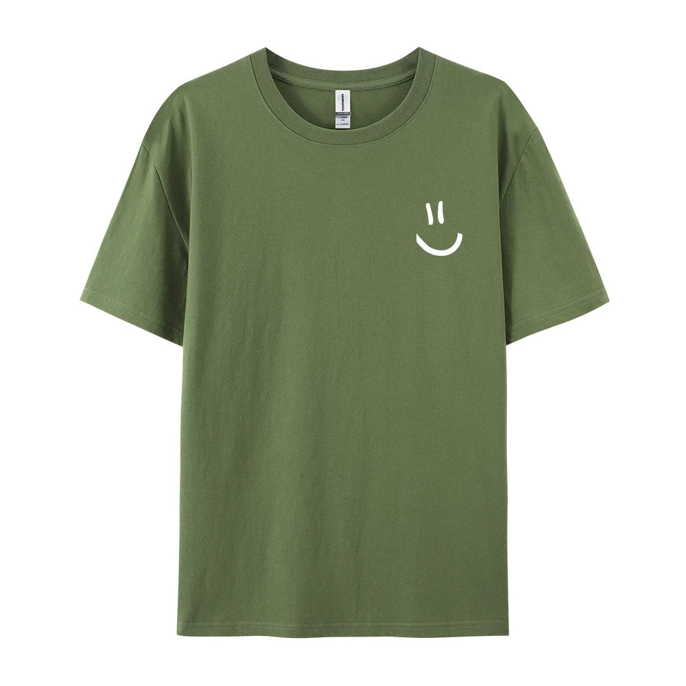 Men's Minimalist Smile Face Graphic Tee – Breathable Cotton Hip Hop T-Shirt