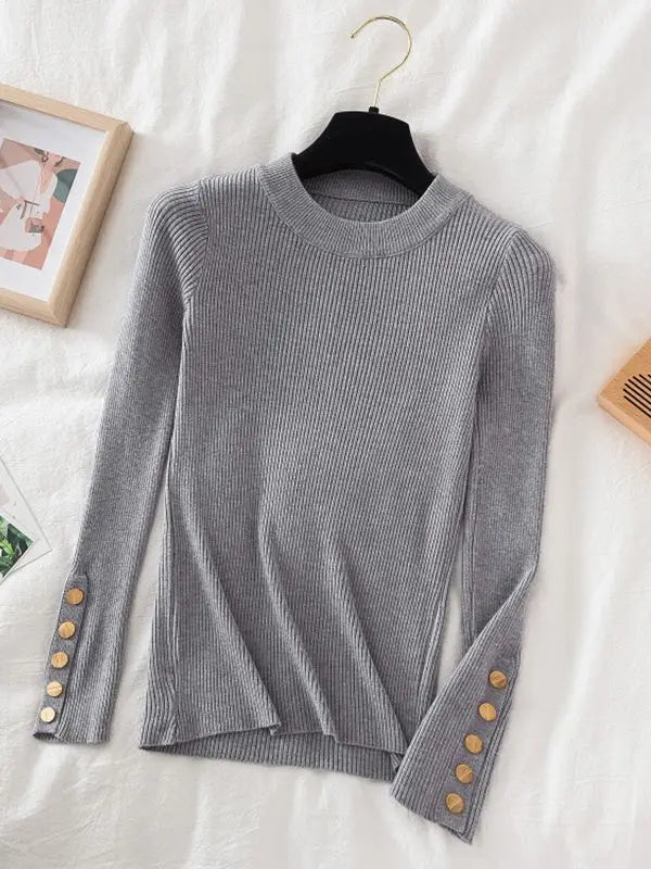 2024 Women's Chic Khaki Sweater Pullovers Casual O-Neck Knit Top for Autumn/Winter Thick Soft Jumper