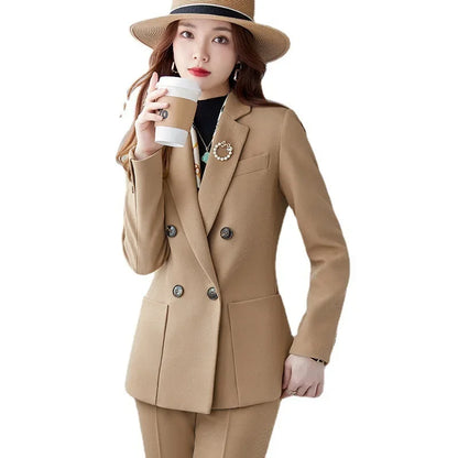 Elegant White Collar Business Suit For Women New Fashionable Autumn Winter Professional Workwear Pant Set