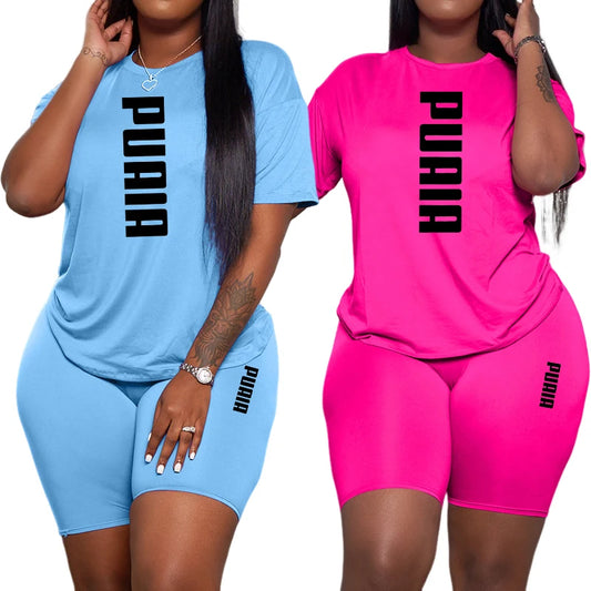 Women’s Casual Sports Outfits | Summer Home & Outdoor Comfortable 2-Piece Shorts Tracksuit Set | Urban Fashion Short Sleeve Streetwear