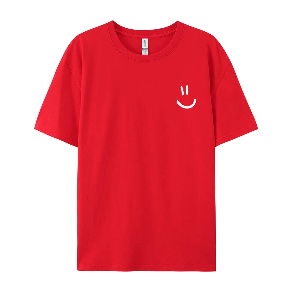 Men's Minimalist Smile Face Graphic Tee – Breathable Cotton Hip Hop T-Shirt