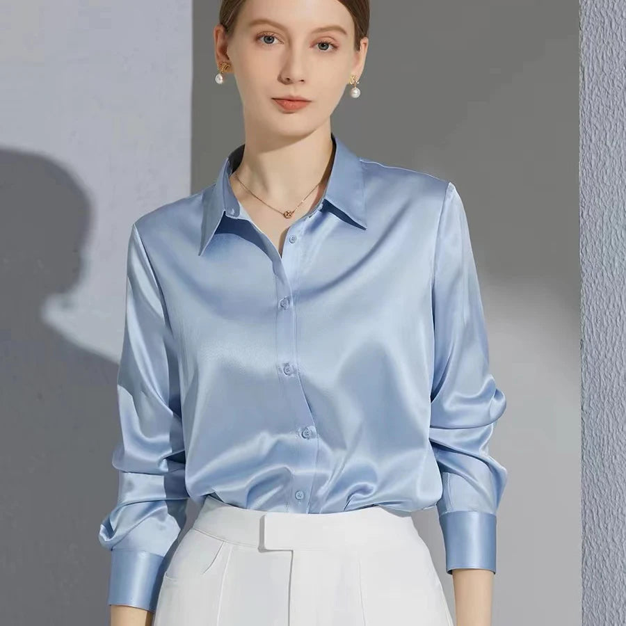 Effortless Elegance: All-Match Satin Finish Blouses for Women