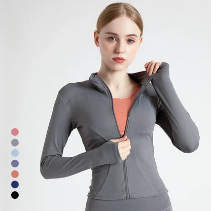 Slim Fit Women's Tracksuit Jacket Long Sleeves for Fitness  Gym Workout Sweatshirts with Thumb Holes