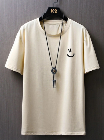 Men's Minimalist Smile Face Graphic Tee – Breathable Cotton Hip Hop T-Shirt