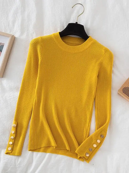 2024 Women's Chic Khaki Sweater Pullovers Casual O-Neck Knit Top for Autumn/Winter Thick Soft Jumper