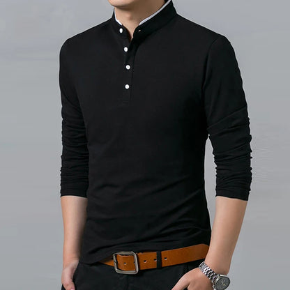 Men's Business Casual Long Sleeve Polo T-shirt Summer Comfortable Breathable Top for Formal Occasions