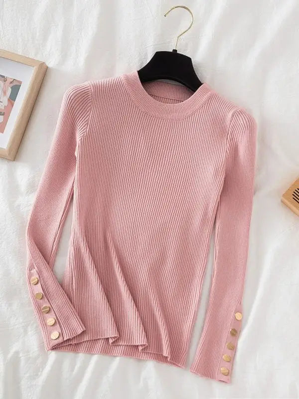 2024 Women's Chic Khaki Sweater Pullovers Casual O-Neck Knit Top for Autumn/Winter Thick Soft Jumper