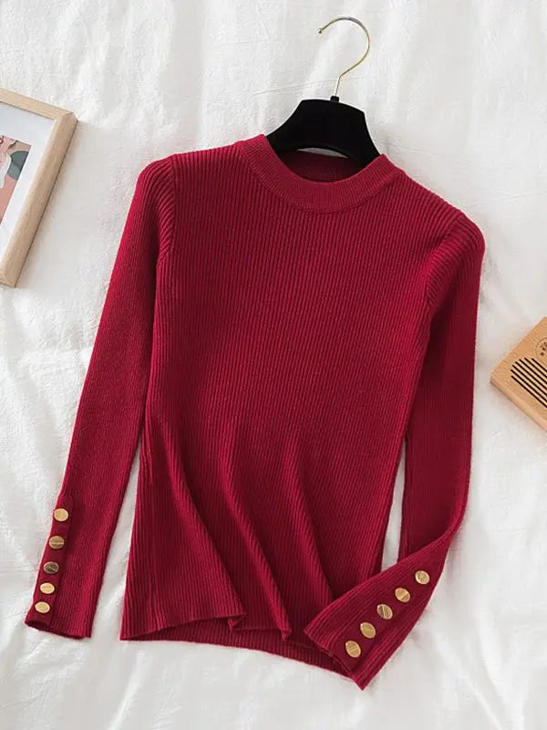 2024 Women's Chic Khaki Sweater Pullovers Casual O-Neck Knit Top for Autumn/Winter Thick Soft Jumper