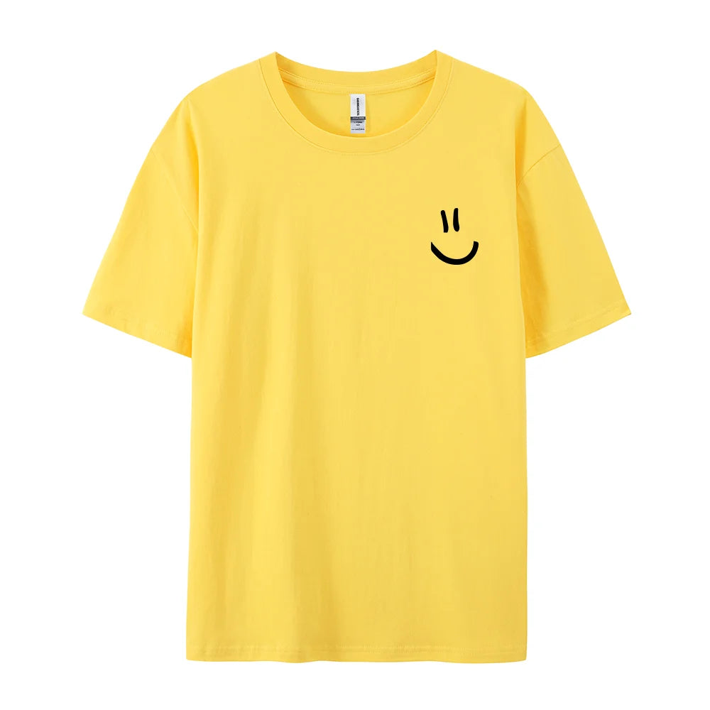 Men's Minimalist Smile Face Graphic Tee – Breathable Cotton Hip Hop T-Shirt